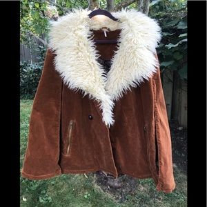 Free People sheepskin and velvet poncho/cape coat.